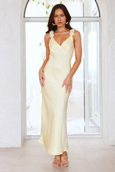 Silken Twilight Satin Maxi Dress Yellow
